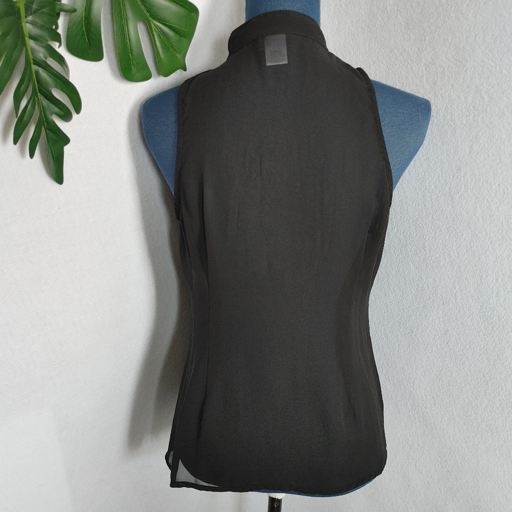 Dots Sheer Black Ruffle Button Shirt Blouse - Picture 4 of 6